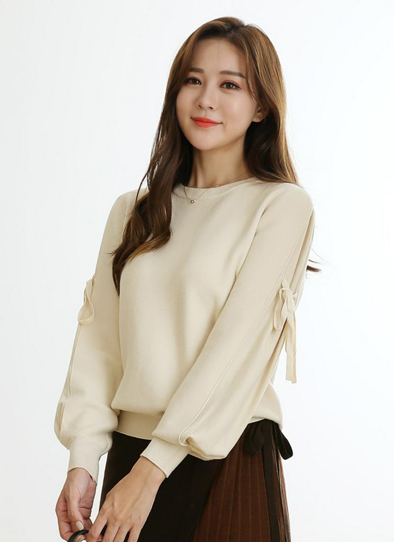 リボンポイントウール混ニット