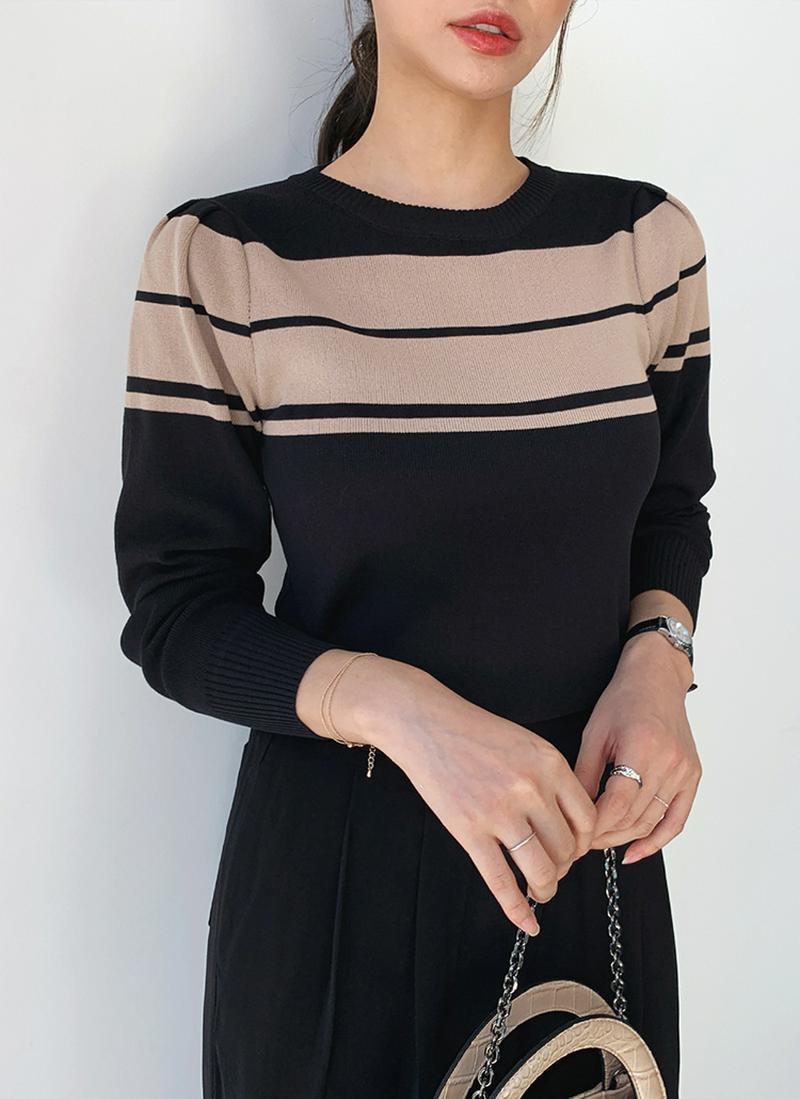 配色ラインパフニット・全2色