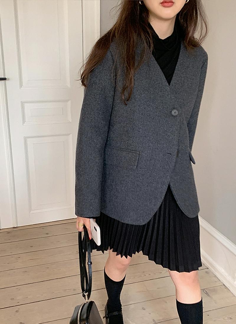 ノーカラージャケット(ダークグレー)