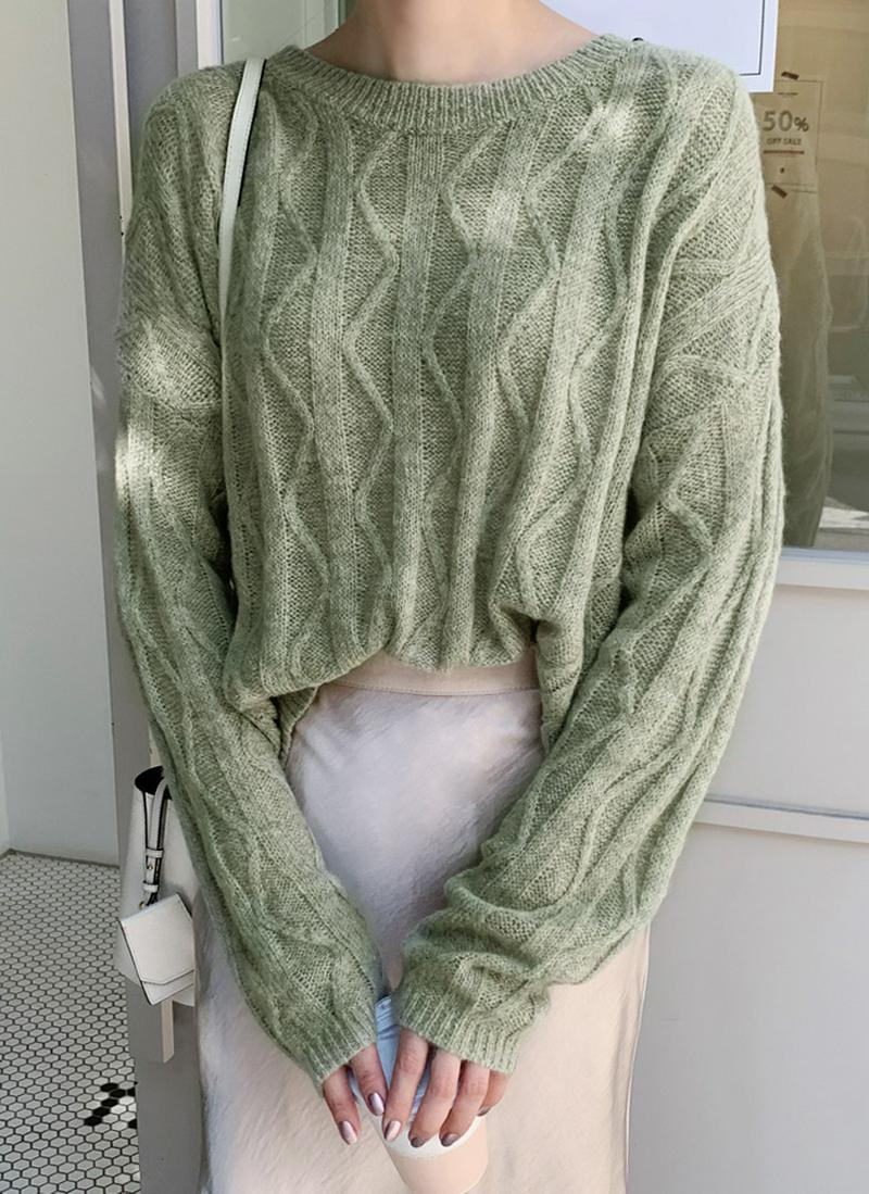 ウールブレンドケーブルニット