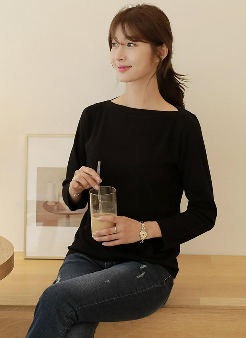 リップネック長袖Tシャツ