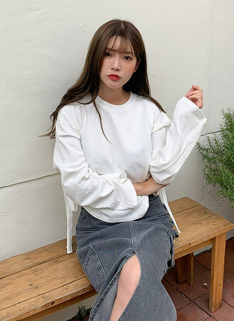 サイドストリング長袖Tシャツ