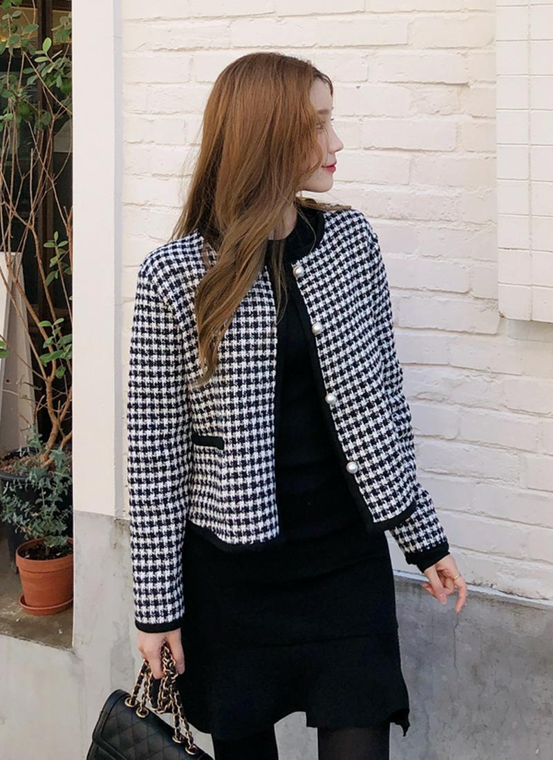 ラウンドネックツイードジャケット