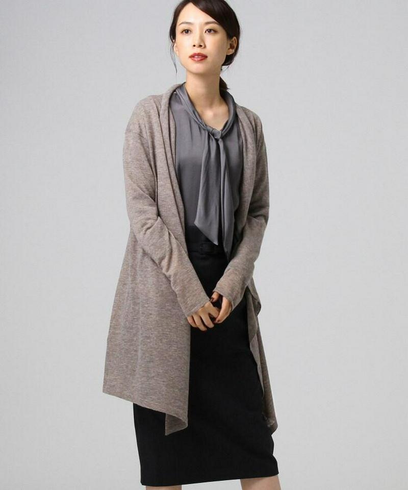 アルパカ混ラメドレープトッパーニットカーディガン