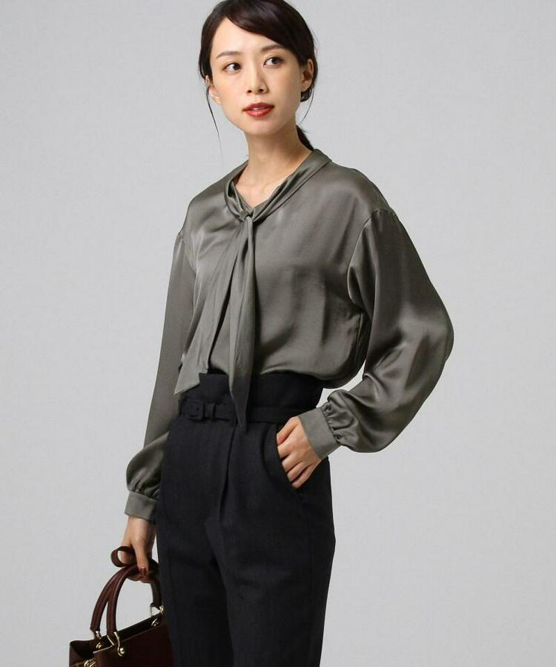 【洗える】サテンボウタイブラウス