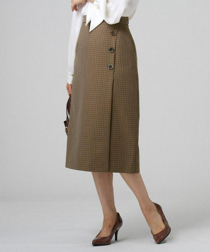 チェックボタンラップ風タックスカート