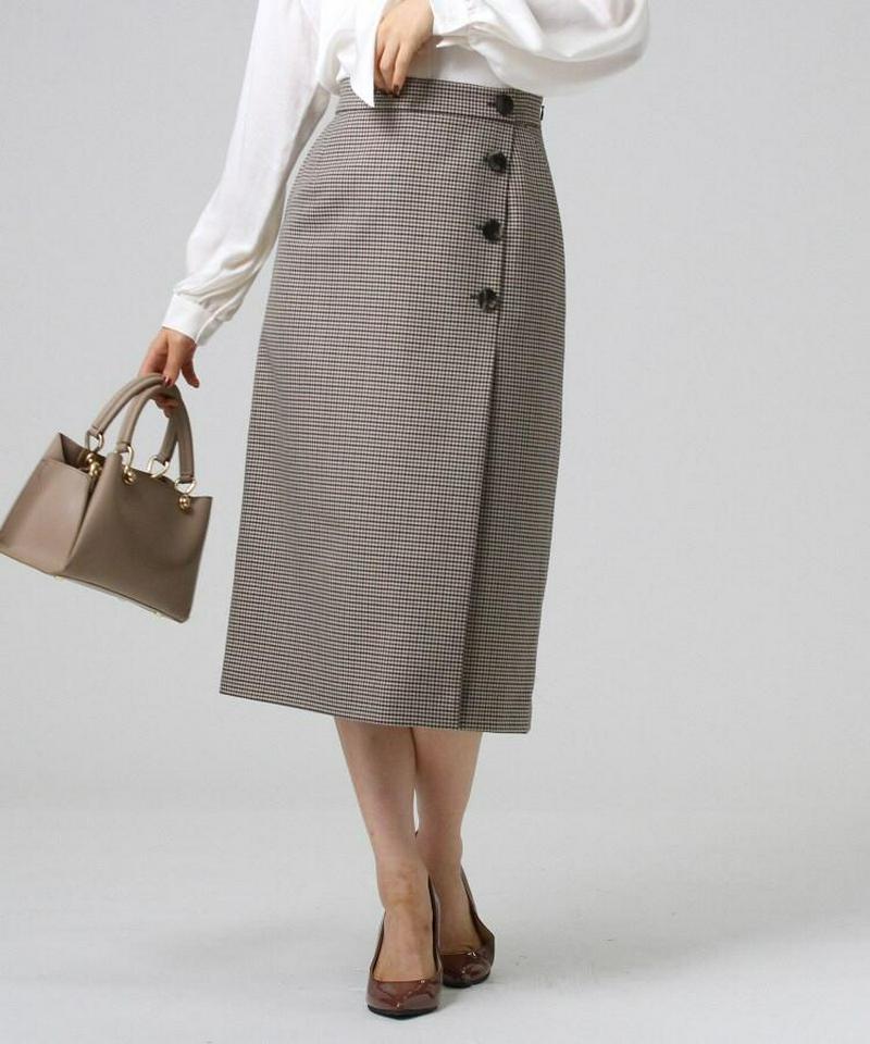 チェックボタンラップ風タックスカート