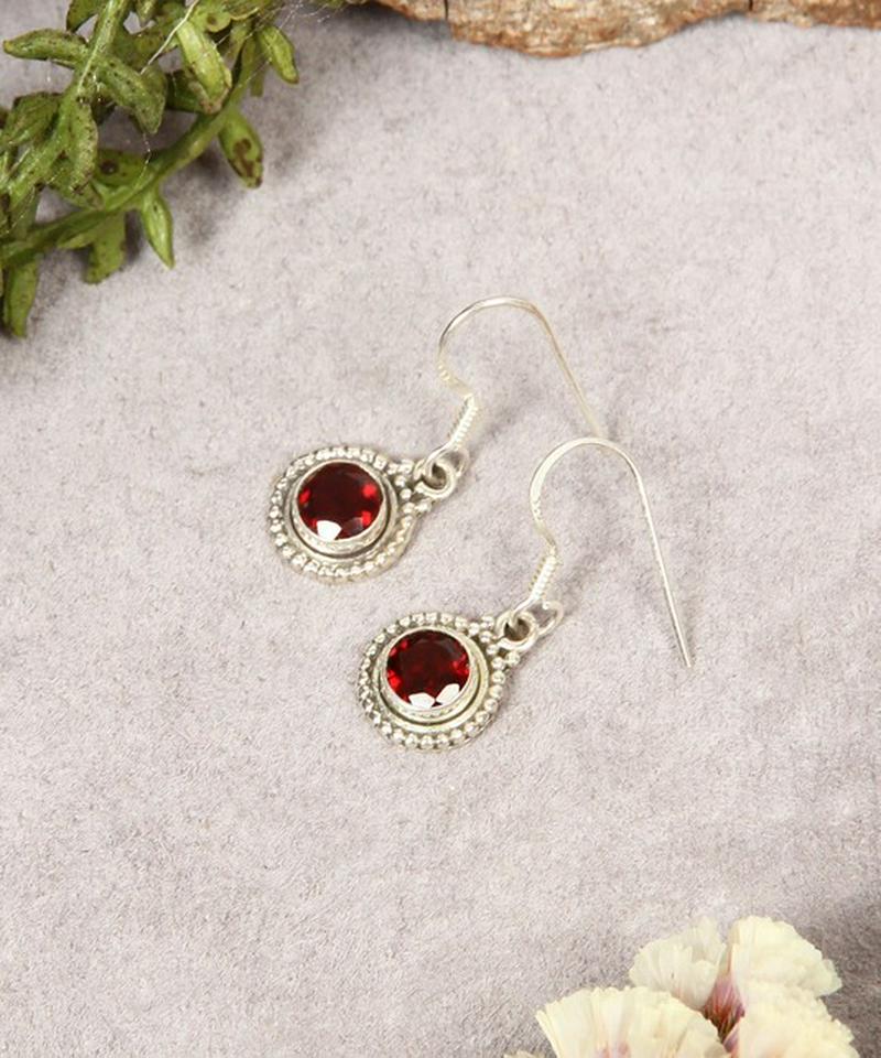 【フランス買付】シルバー925 ガーネットラウンドピアス