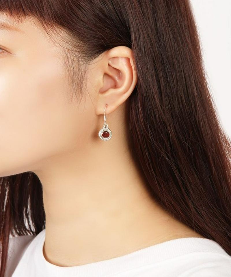 【フランス買付】シルバー925 ガーネットラウンドピアス