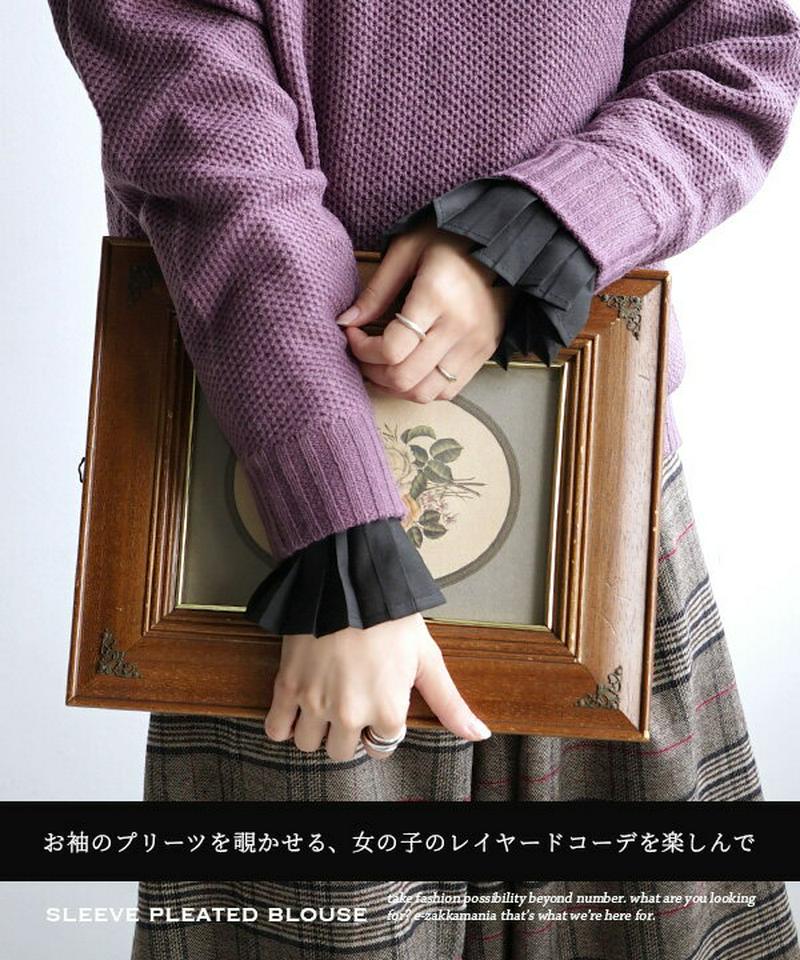＼大人気につき再販！／ブラウス シャツブラウス レディース / プリーツ 袖の大人可愛い シャツ 。 レディース トップス 長袖 長そで デザインスリーブ ノーカラー ゆったり 綿混 コットン混 夏 【メール便可22】◆袖プリーツ ブラウス