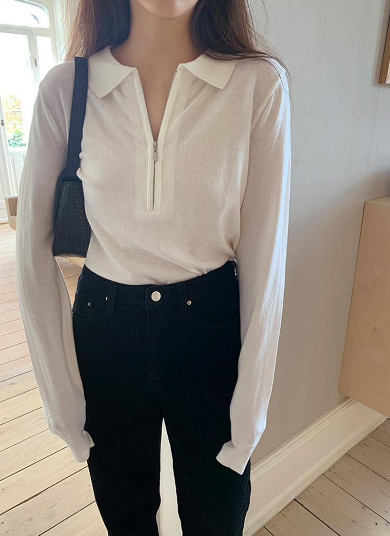 ハーフジップカラーニット(アイボリー)