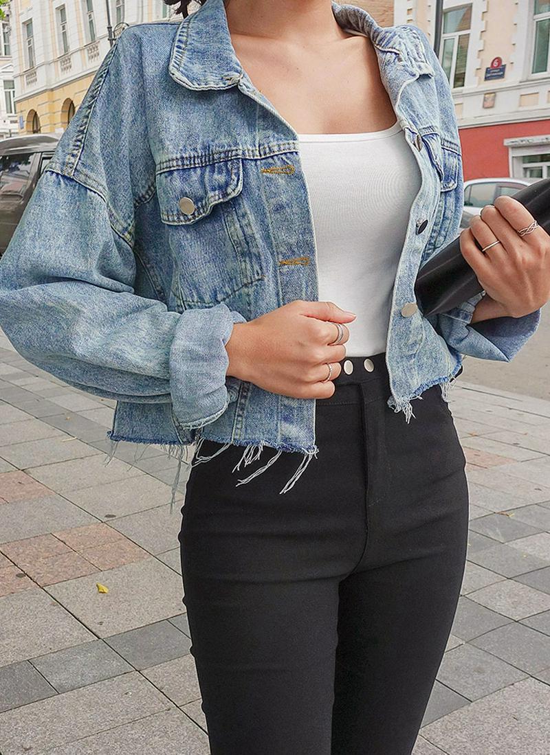 フレイドクロップドデニムジャケット