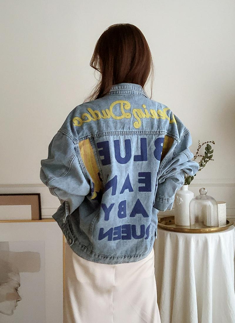 バックレタリングデニムジャケット