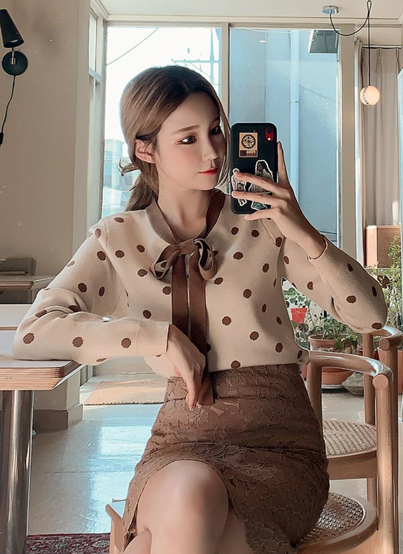 リボン配色ドットニット