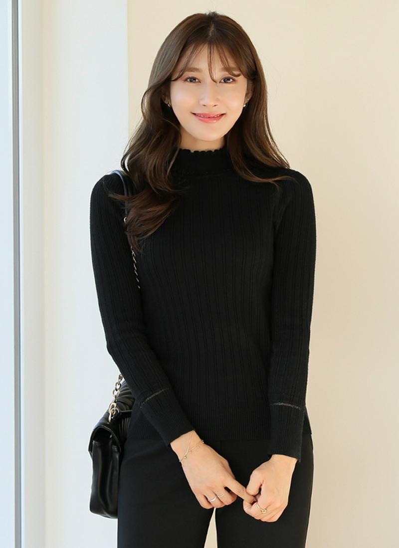 フリルモックネックニット