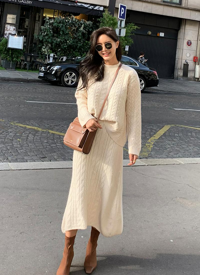 ケーブルニット上下SET