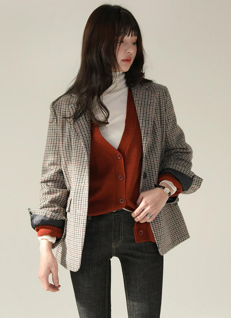 ウール混フラップチェックジャケット