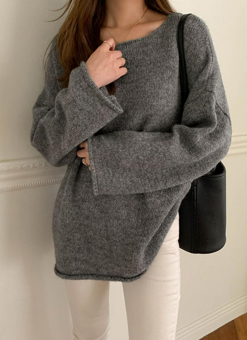 アルパカ混ボートネックニット