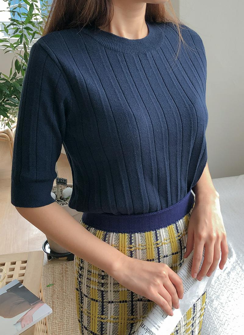 ハーフスリーブラウンドニット