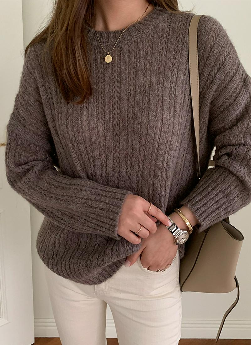 ラウンドネックパターンニット