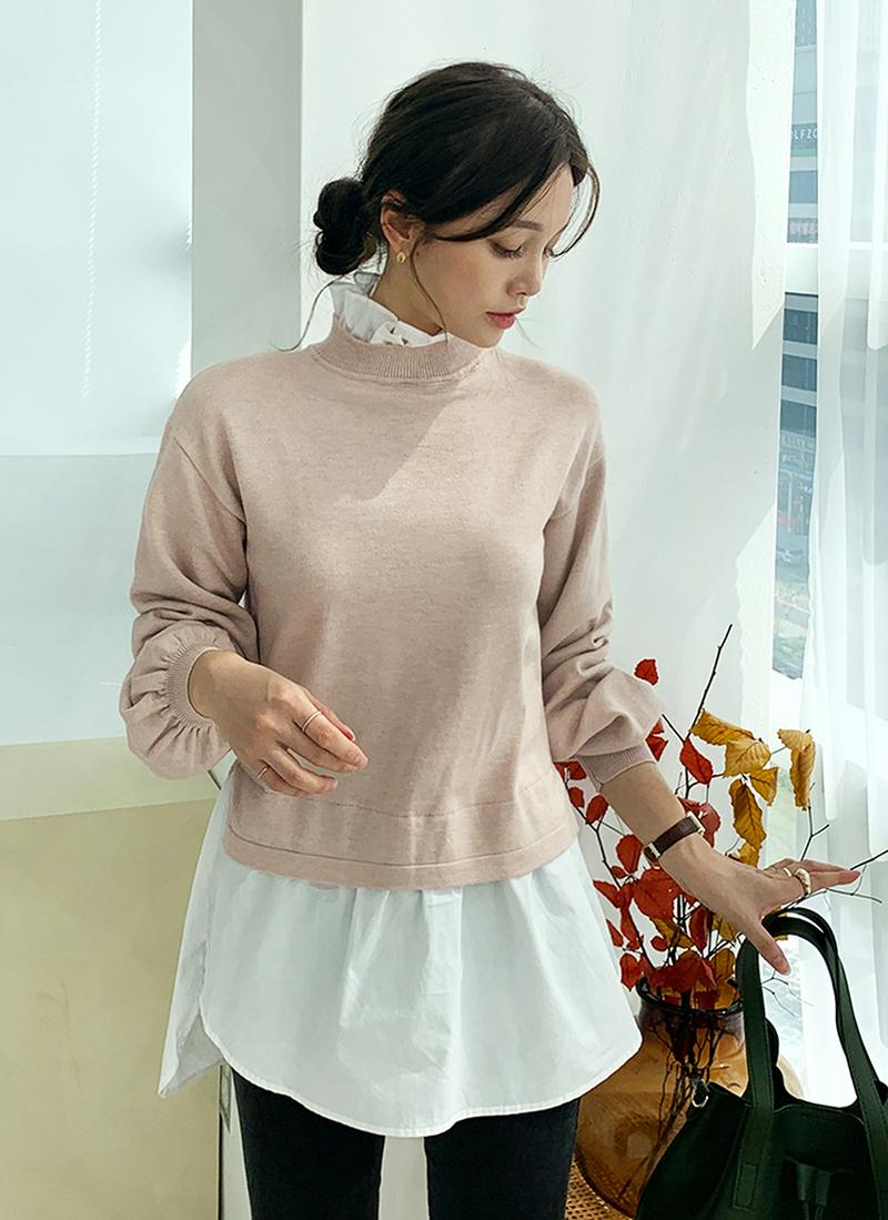 フリルネックコントラストニット・全3色