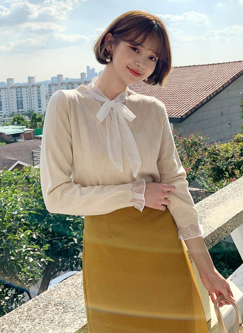 リボンレースレイヤードニット・全2色