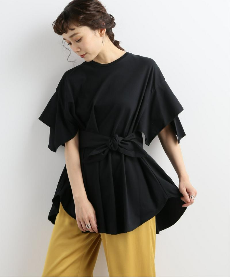 【AKIRA NAKA/アキラ ナカ】 Layla waist ribbon Tee BK：カットソー