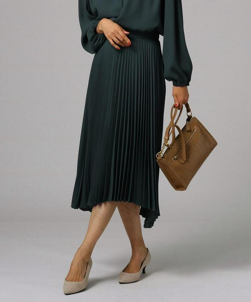 バックサテンイレギュラーヘムプリーツスカート