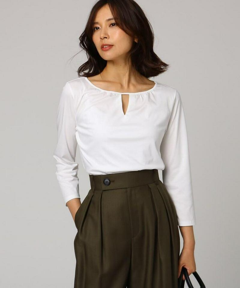 [L]胸スリットコットンスムースプルオーバー