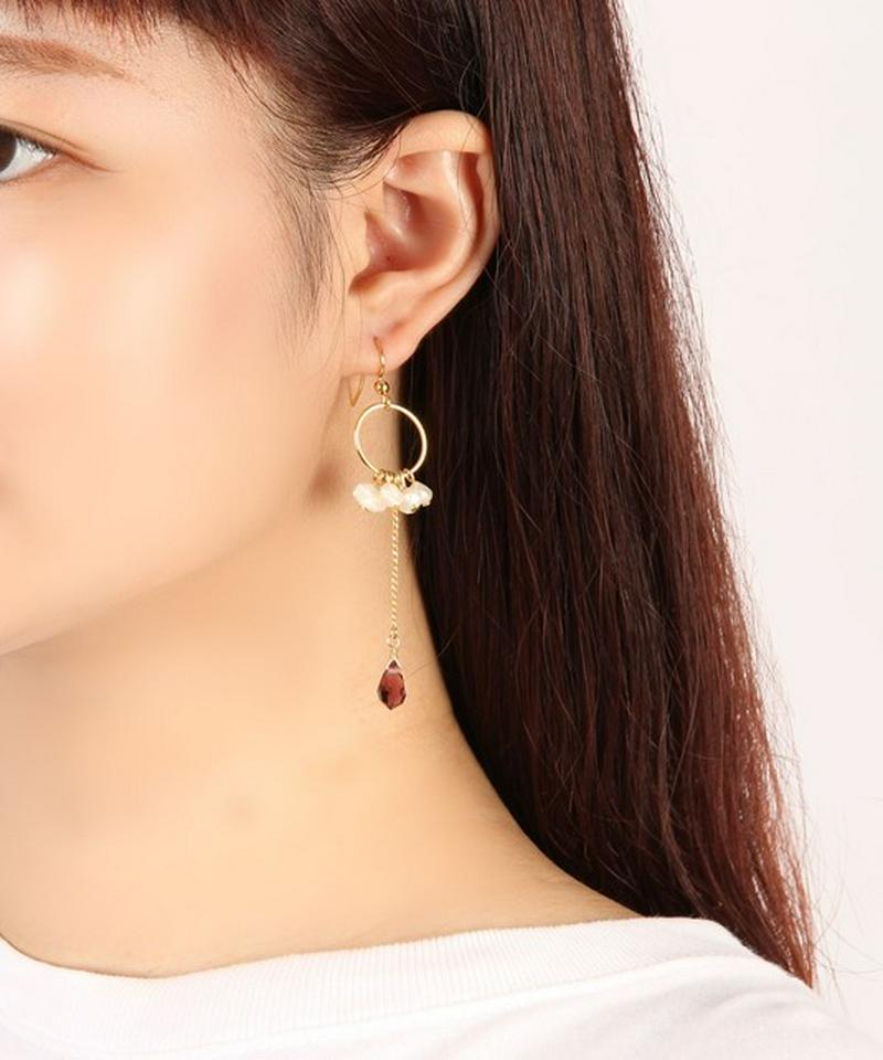 K14GF 青チェックタッセル×淡水パールピアス