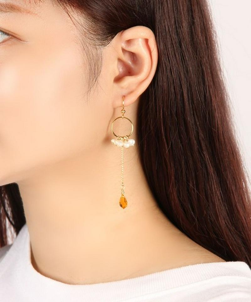 K14GF 緑チェックタッセル×淡水パールピアス