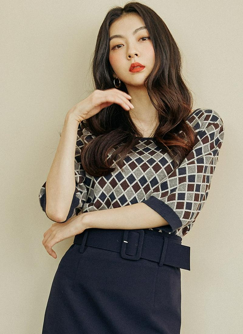 ダイヤ柄ハーフニット