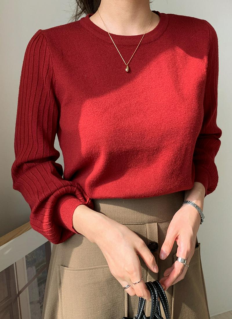 【只今10%OFF】≪人気商品再入荷≫リブパフスリーブニット・全4色・b59299 レディース【tops】トップス パフスリーブ ラウンドネック リブニット シンプル ニットコーデ ニットアイテム カラーニット 大人コーデ 秋コーデ オフィス 秋 ハイホリHIHOLLI【ニットセール】