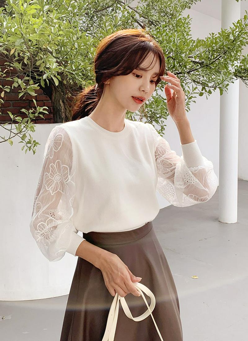 シアーレーススリーブニット・全2色