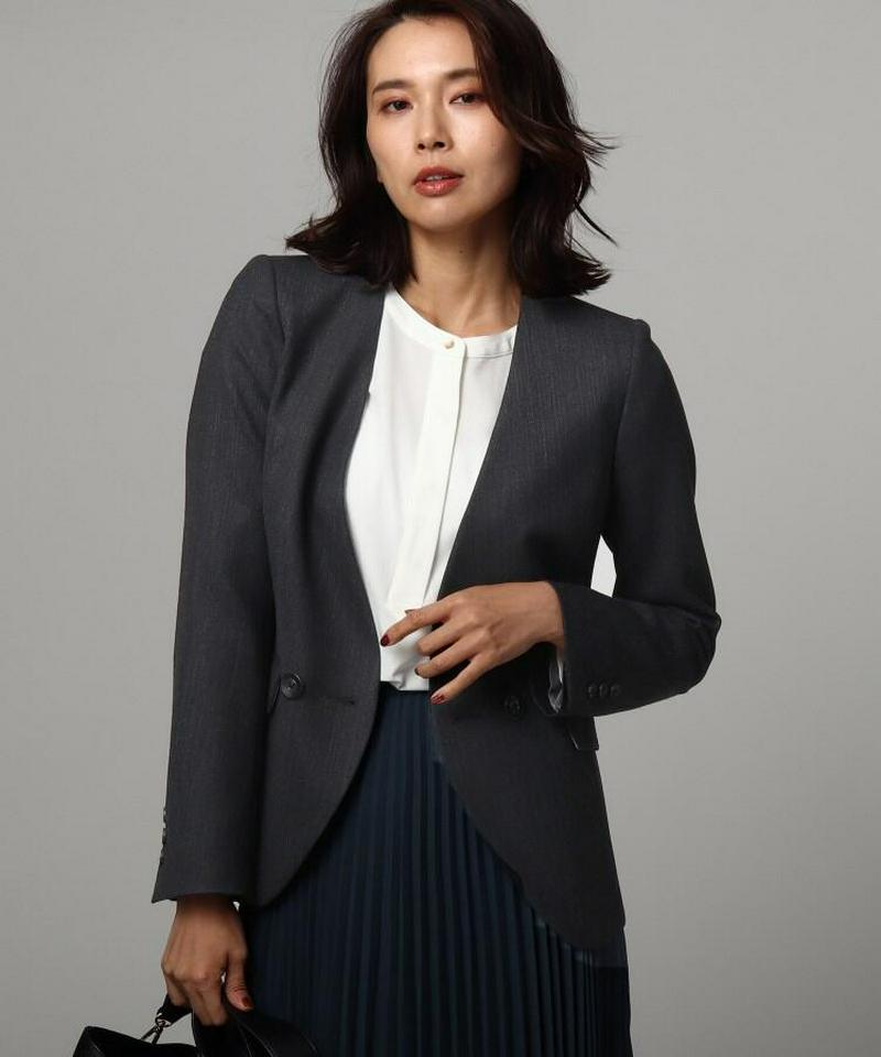 MILIORドゥエストレッチ ノーカラーダブルジャケット