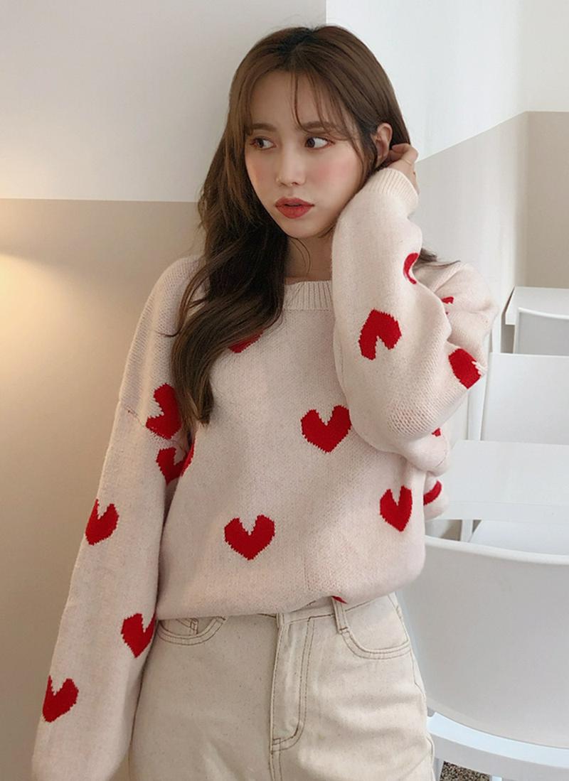 ハートパターンアクリルニット