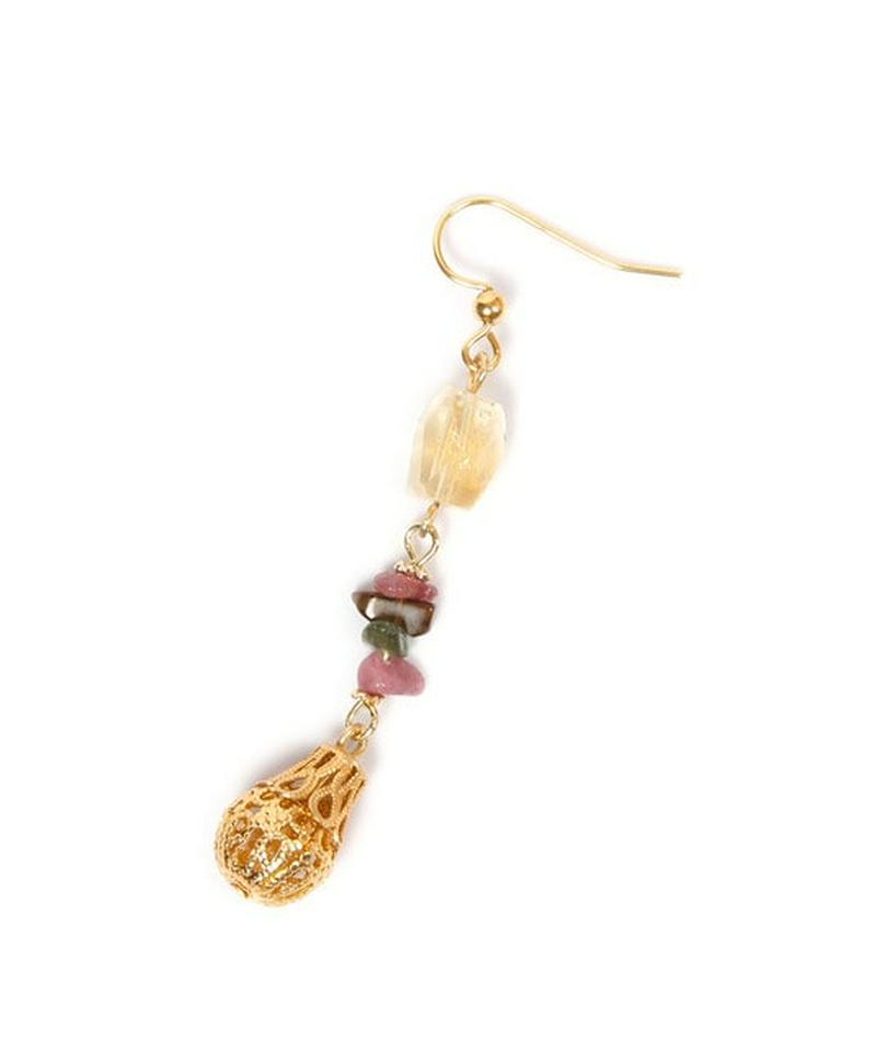 【10月誕生石】K14GF サザレトルマリン×装飾しずくパーツピアス