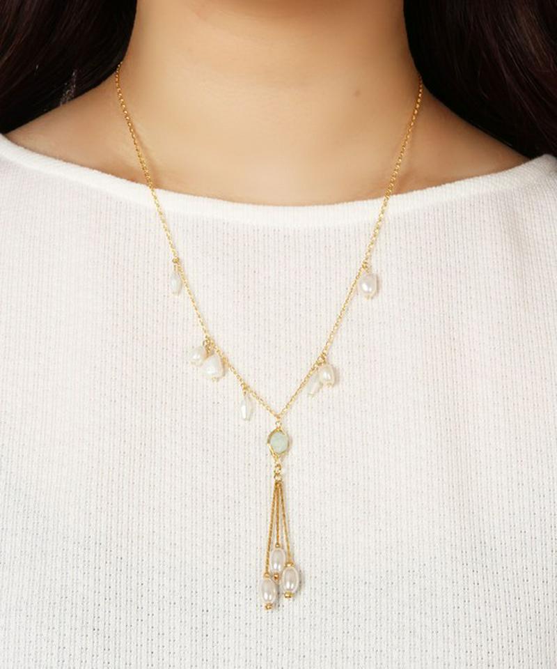 K14GF アクアマリン×パール3連ネックレス