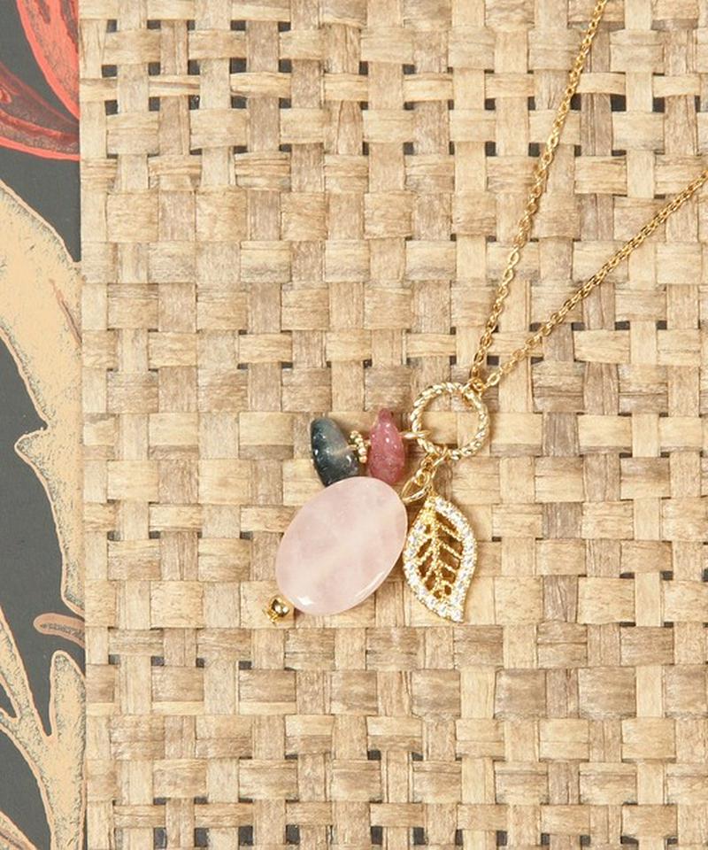 【10月誕生石】K14GF サザレトルマリン×ローズクォーツネックレス