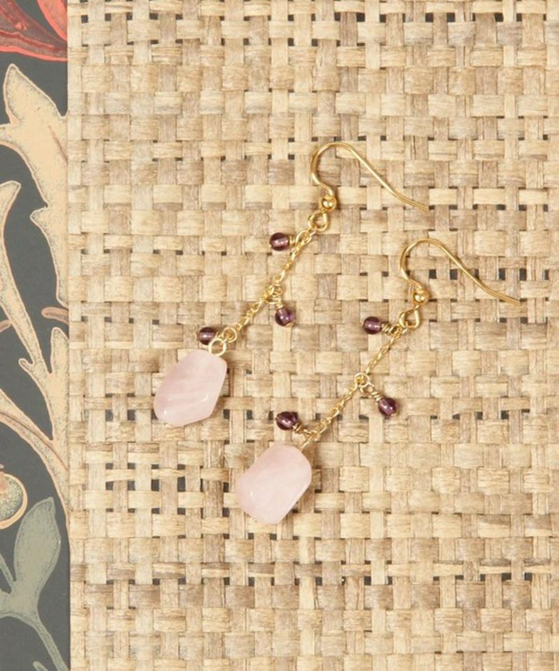 【10月誕生石】K14GF ローズクォーツ×3mmアメジストピアス