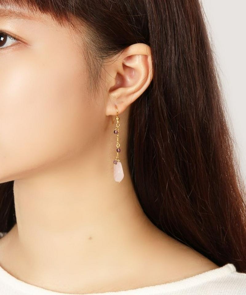 【10月誕生石】K14GF ローズクォーツ×3mmアメジストピアス