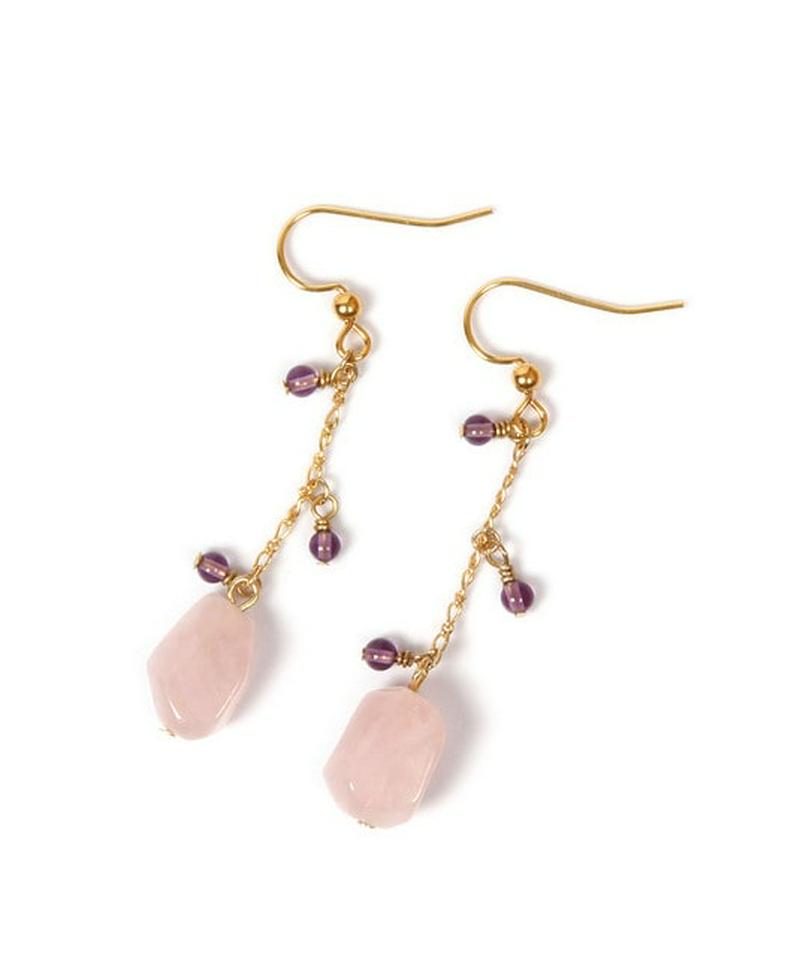 【10月誕生石】K14GF ローズクォーツ×3mmアメジストピアス