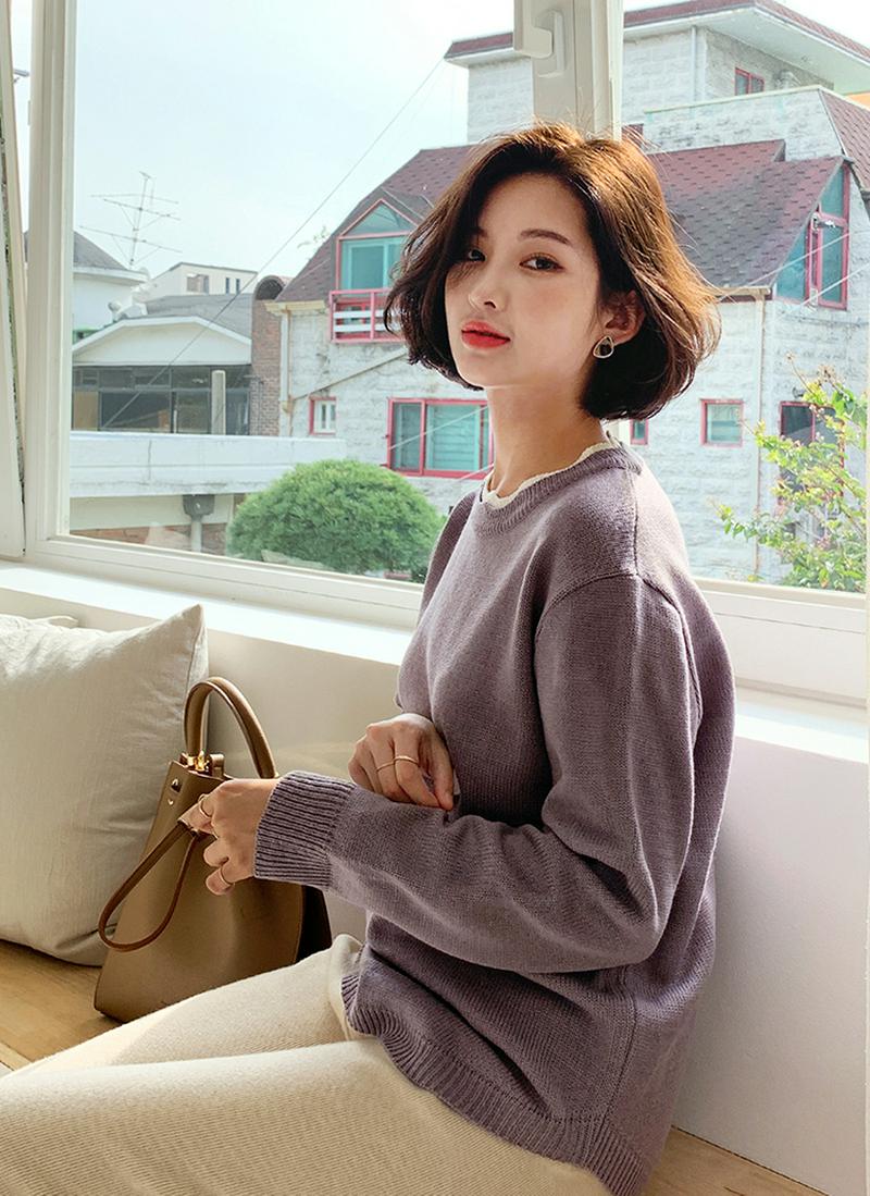 配色ウェーブネックニット・全4色