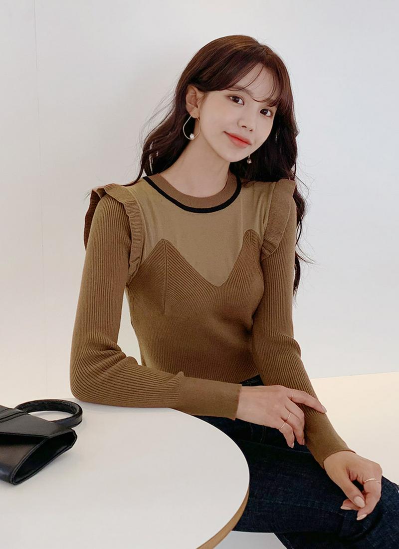 シアーパネル配色ニット・全3色