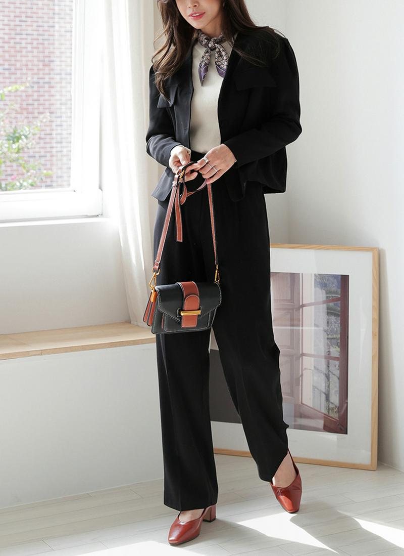 フラップショートジャケット&タックパンツSET・全3色