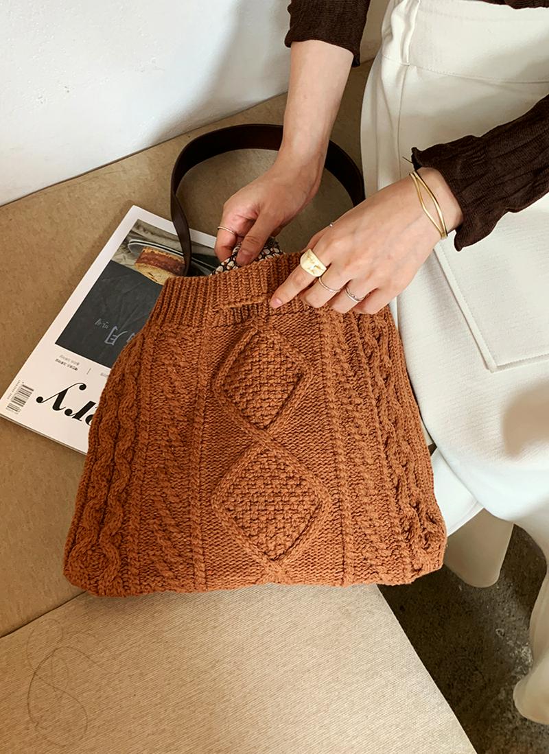 レザーハンドルニットバッグ・全4色