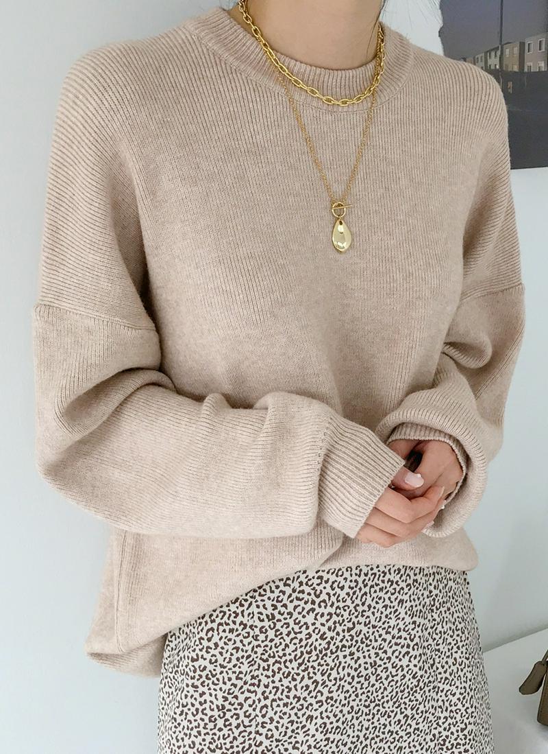 カシミヤ混ドロップショルダーニット