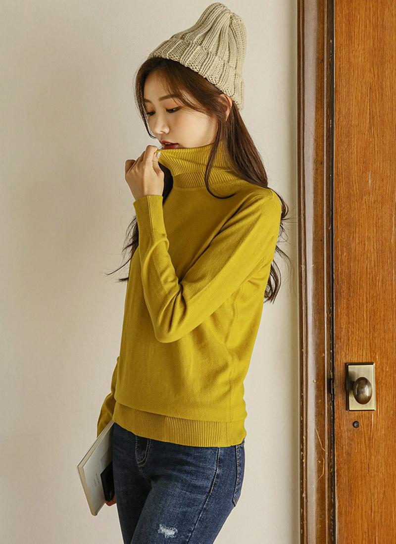 リブタートルネックニット