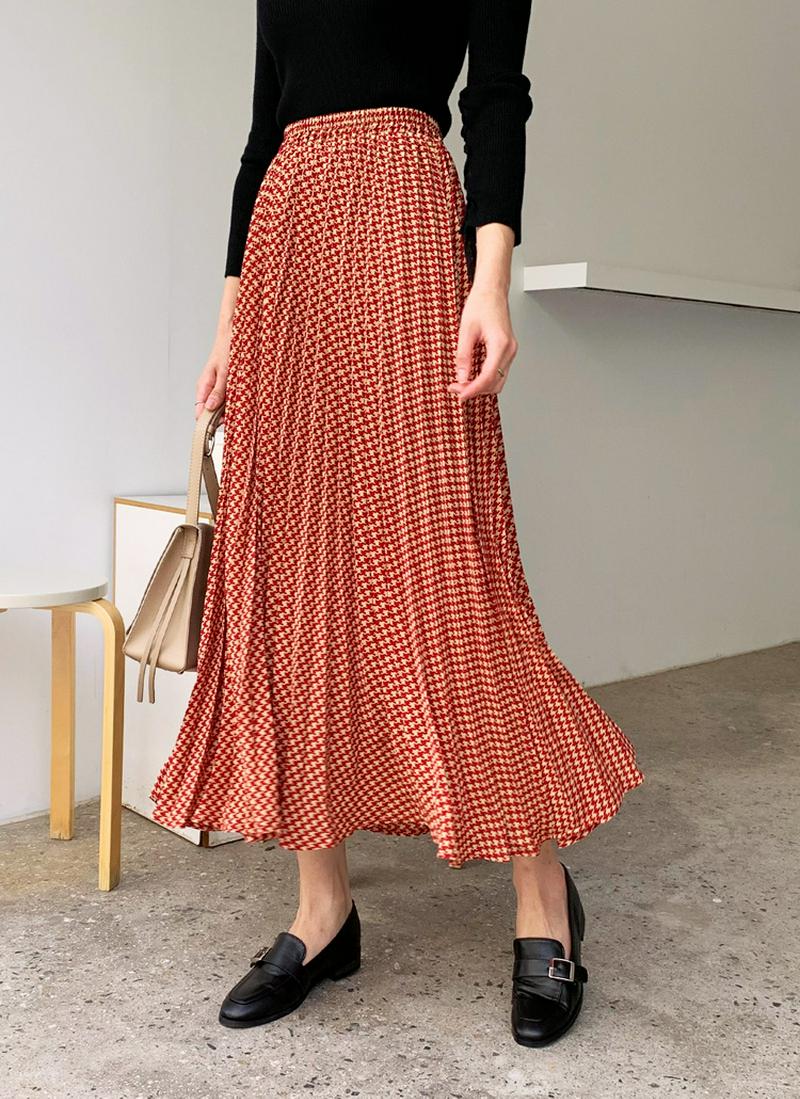 ハウンドトゥースプリーツスカート・全2色