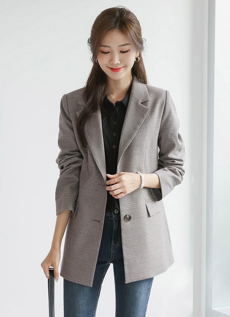 シングルボタンチェックジャケット